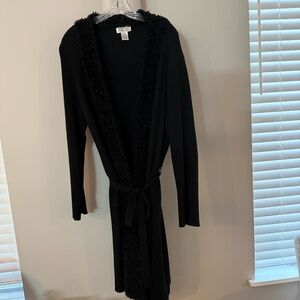 Long Black Sweater with pretty fur collar/trim